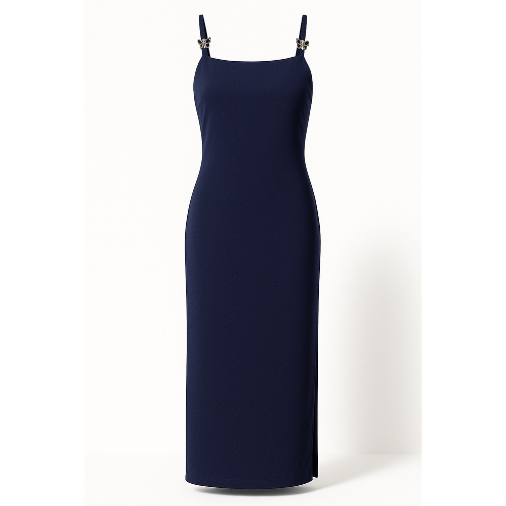 Vintage Y2K All That Jazz Maci Formal Dress M Navy Blue Butterfly Prom Slip